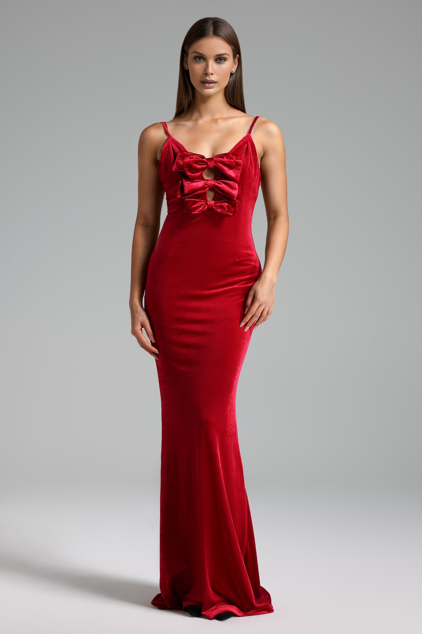 Vestido Maxi Elay Halter em Veludo com Laço