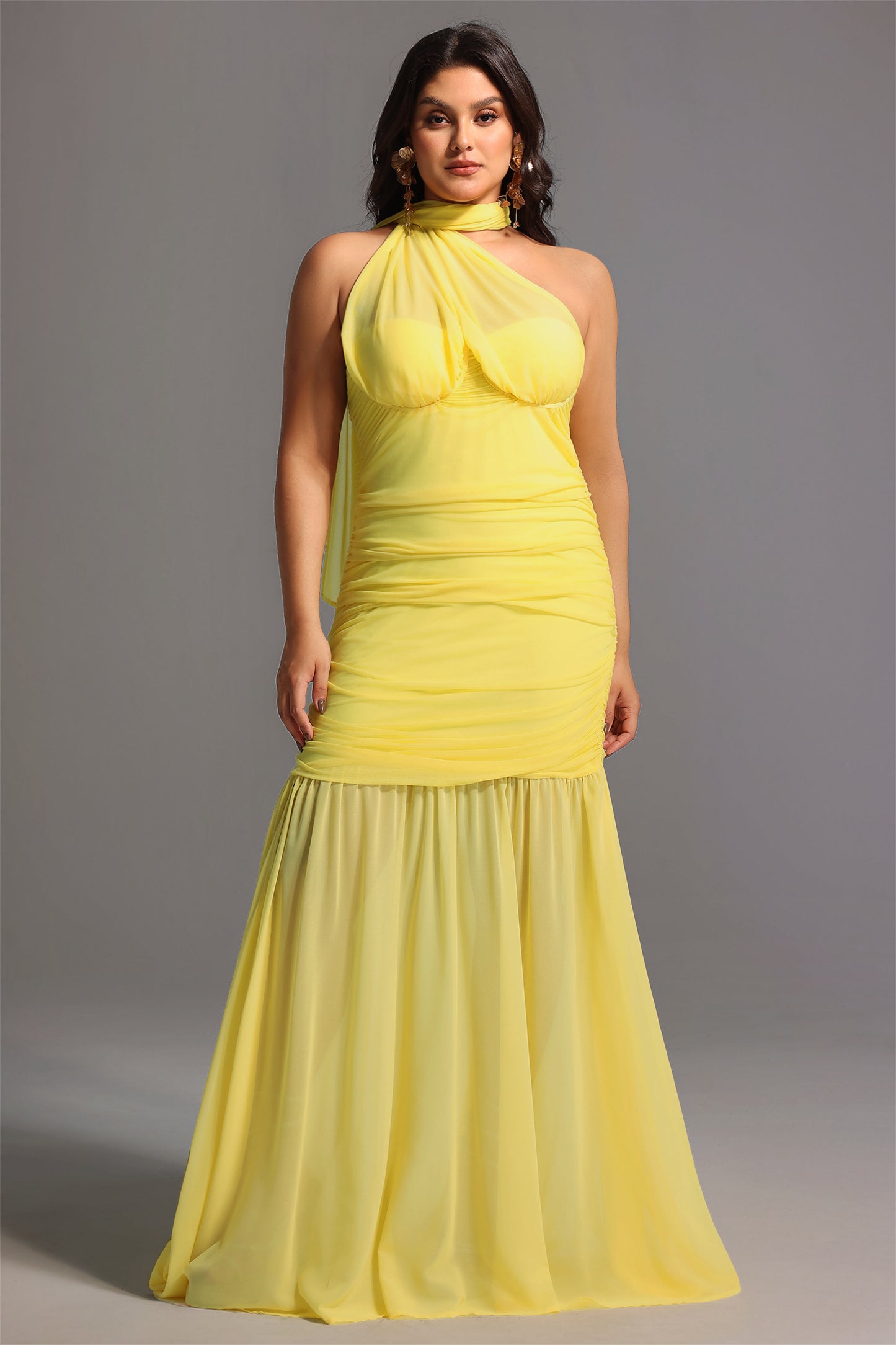 Vestido Maxi Ulasa Pregueado com Tule