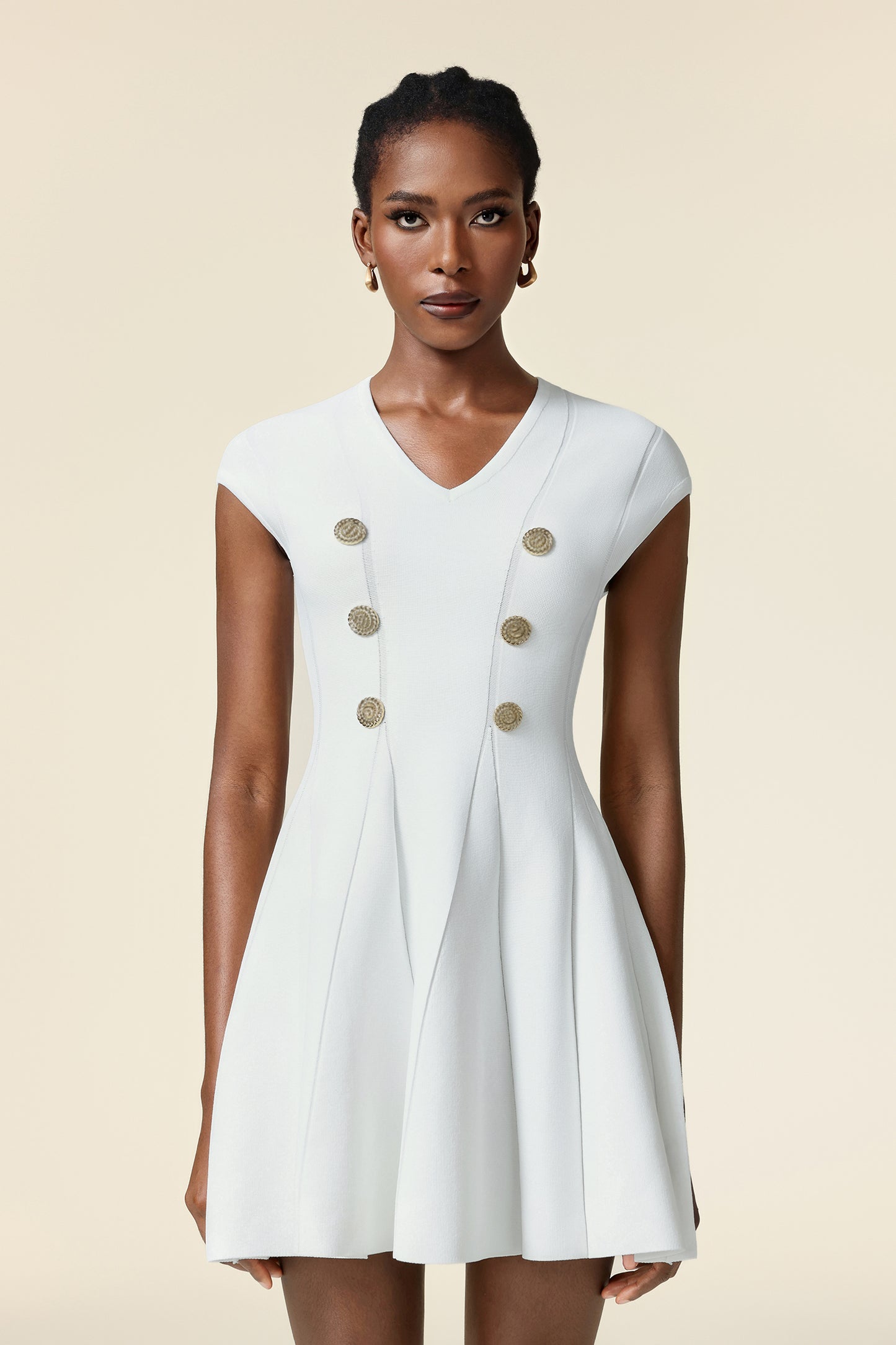 Vestido Mini Zuelia Gola V Mangas Curtas