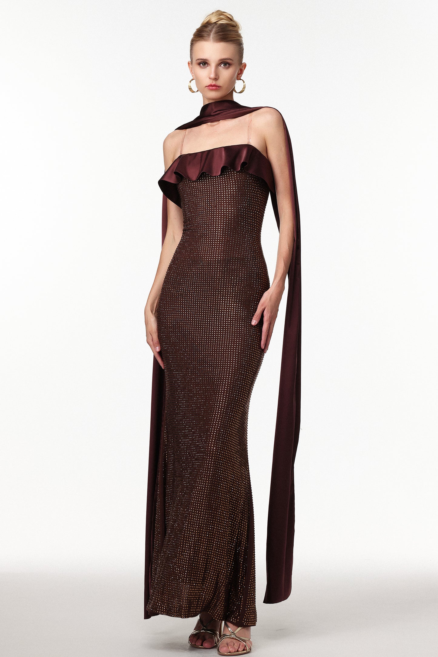 Vestido Longo Zainab com Aplicações de Strass em Tricô