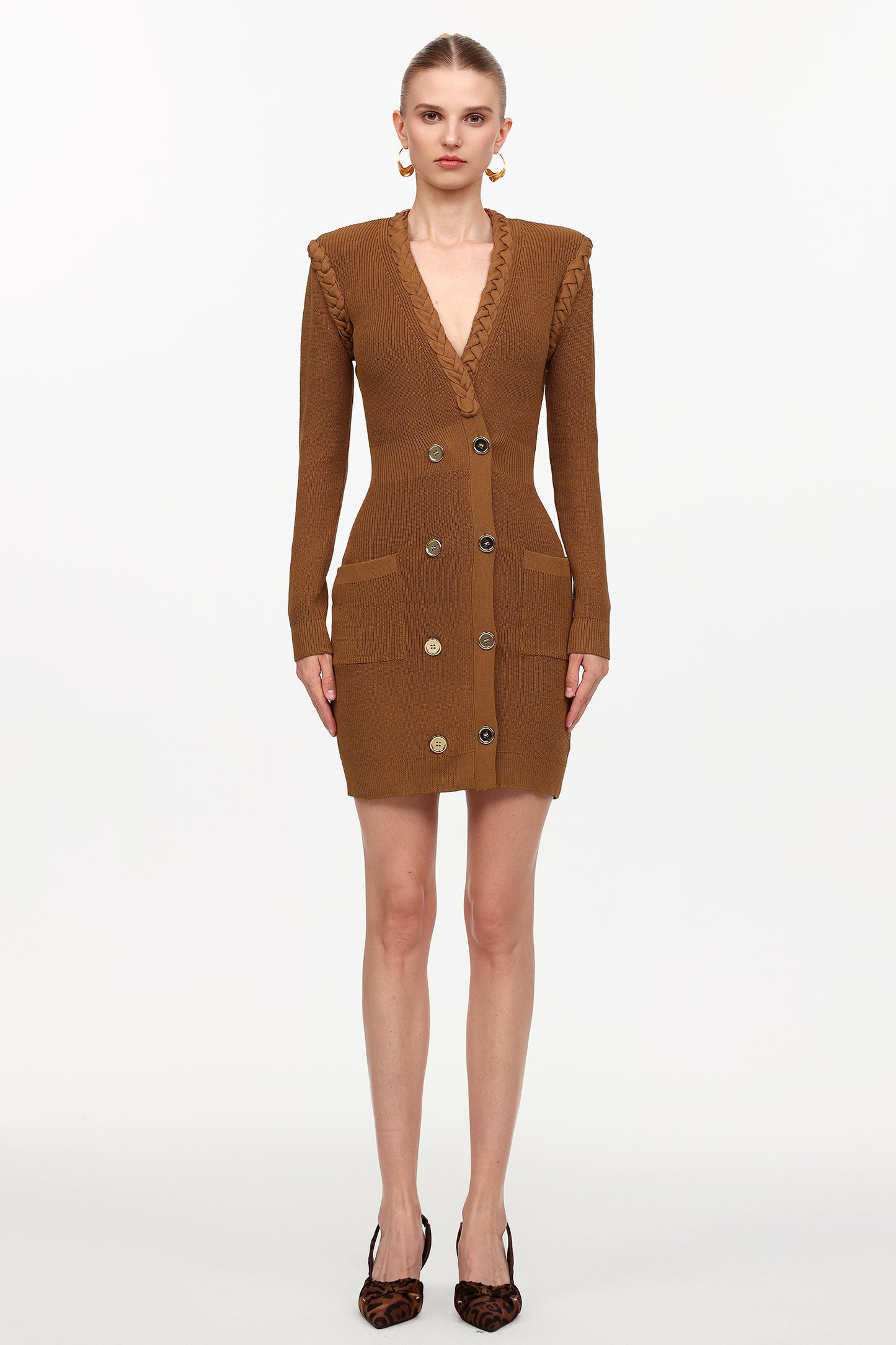 Vestido Mini Ulasa Decote em V com Cintura Franzida