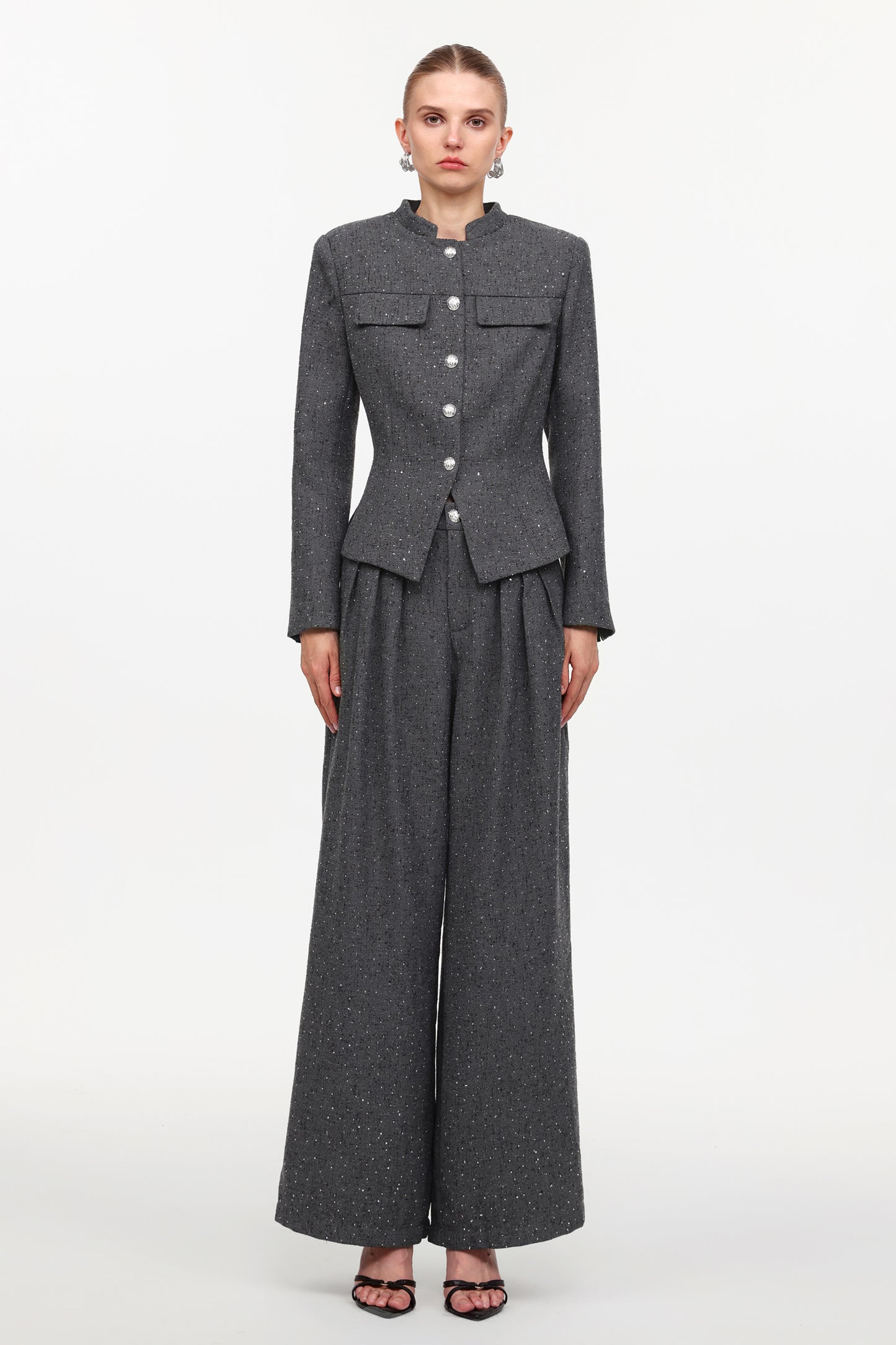 Conjunto Two-Piece Jye com Blazer Tailored e Calça em Tule com Cristais
