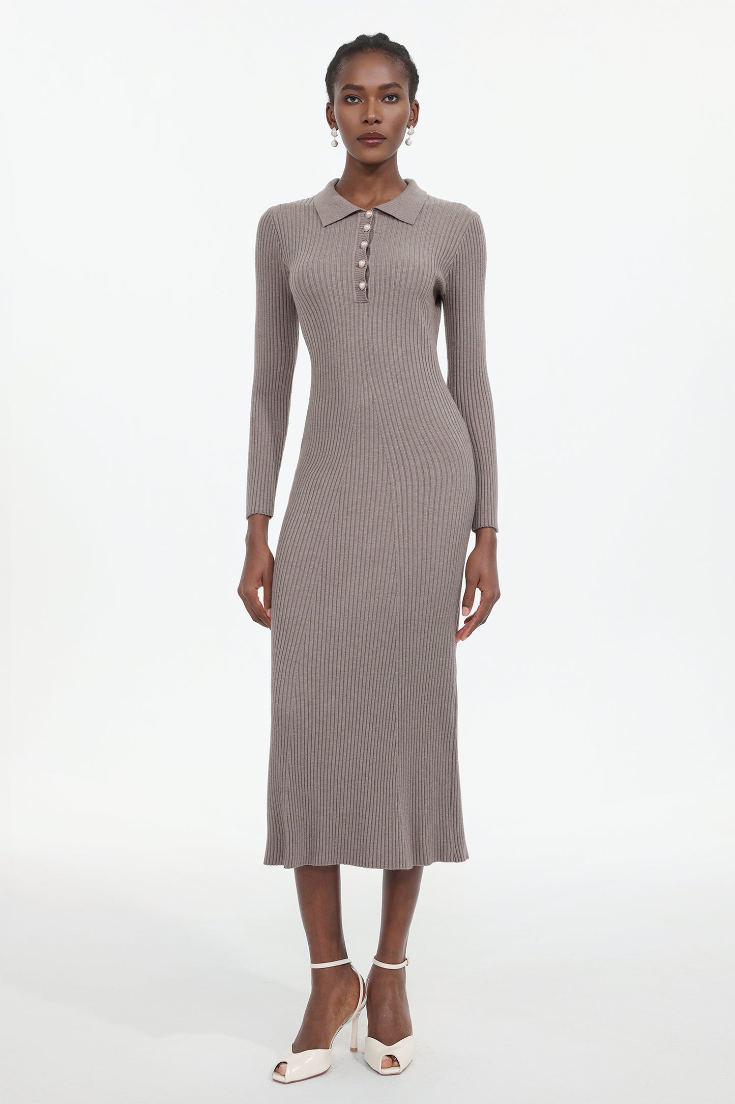 Vestido Dinah Elegant: Maxi em Tricô com Manga Longa