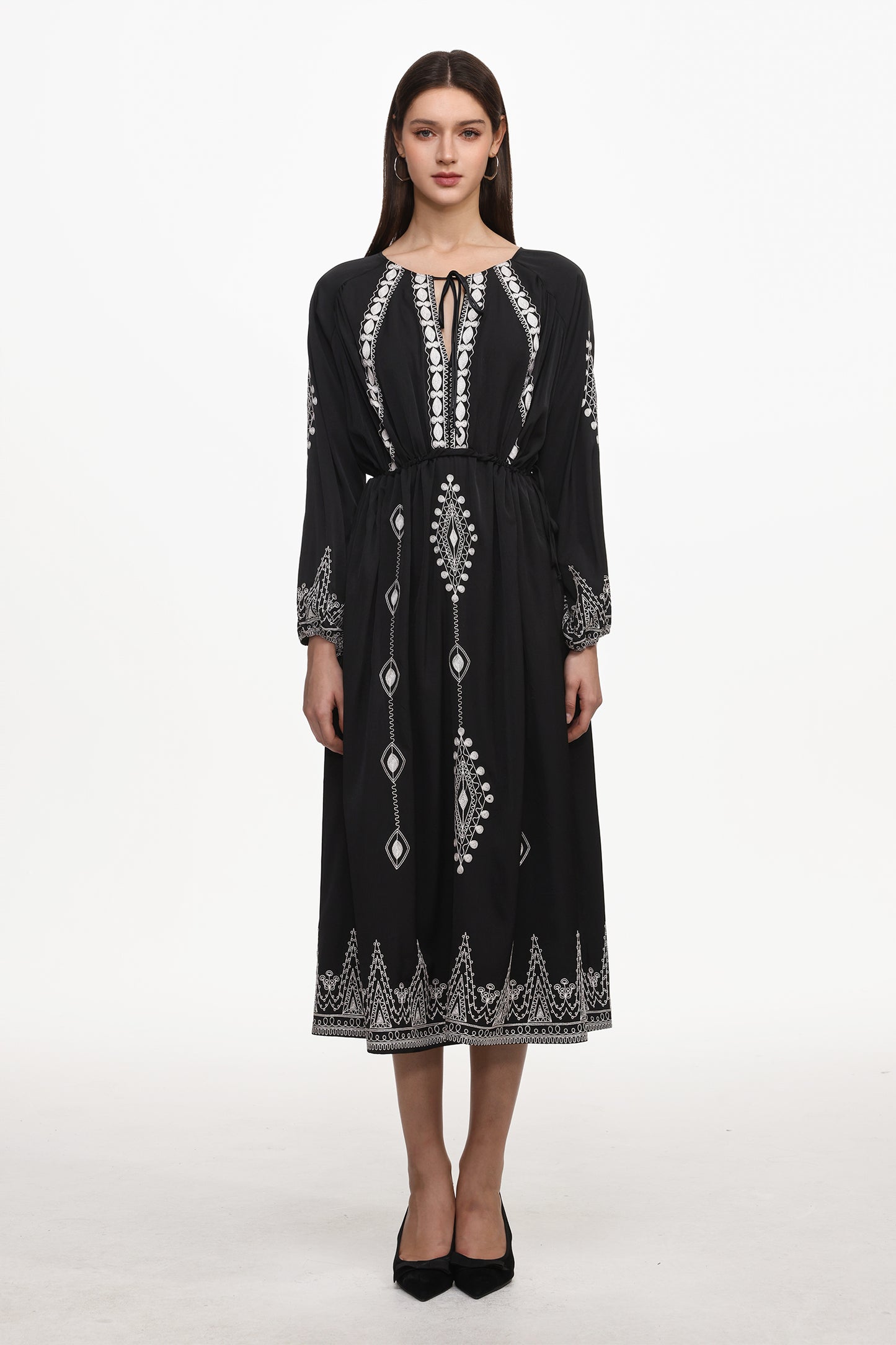 Vestido Maxi Wedasa com Estampa e Manga Longa