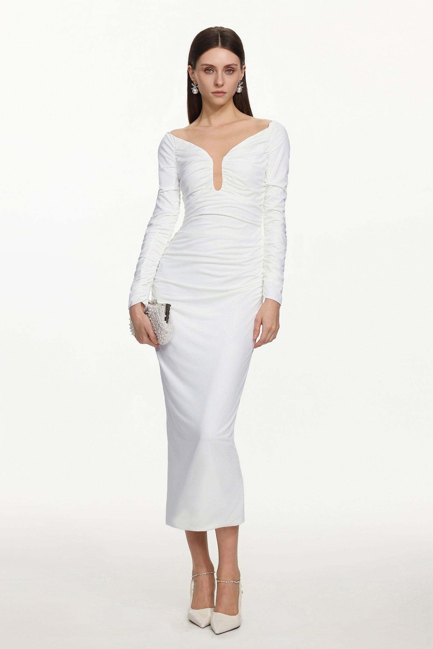 Vestido Maxi Gala Chic com Ombro a Ombro e Drapeado