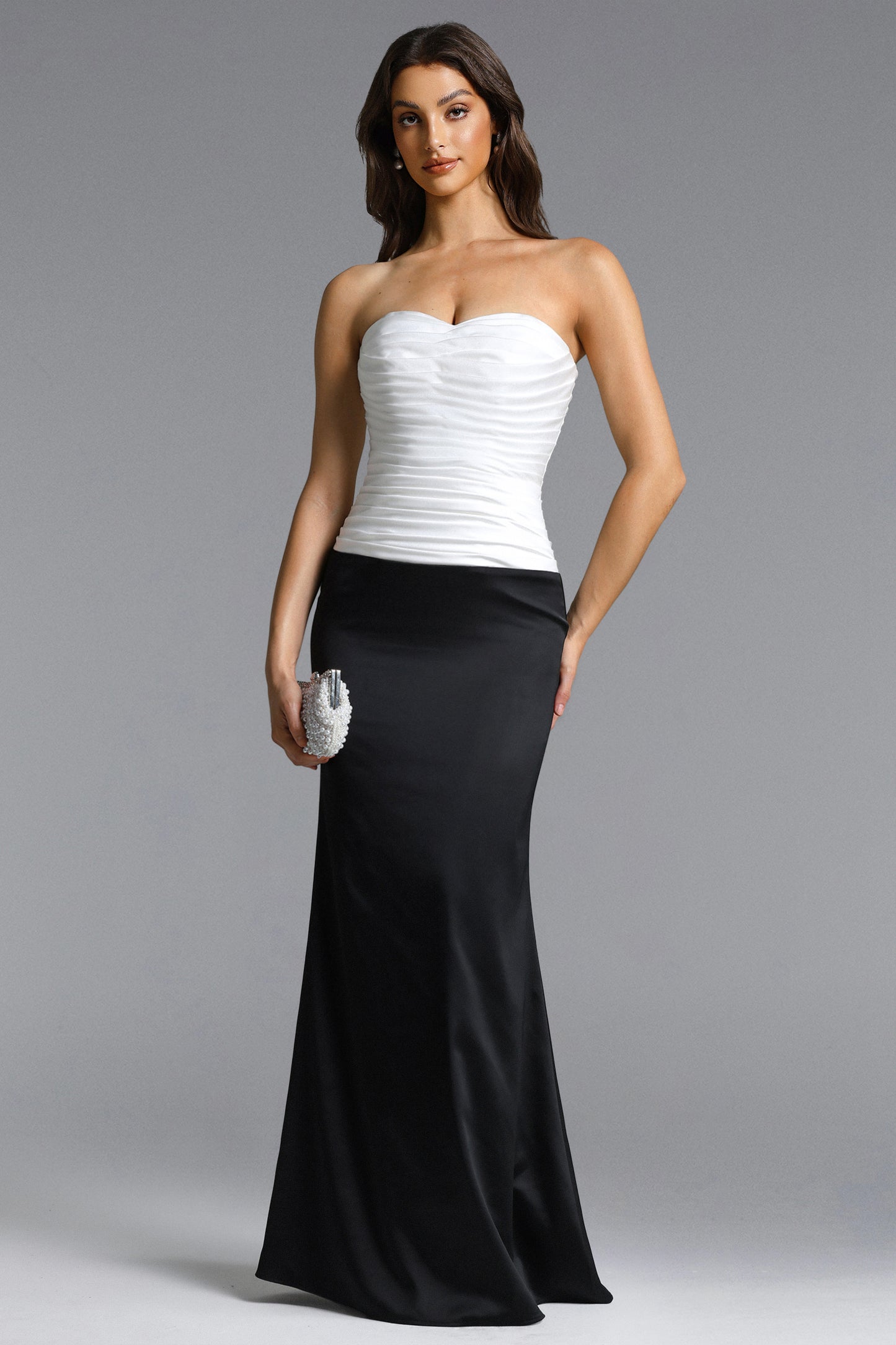Vestido Maxi Diona com Pregas e Cetim Contrastante