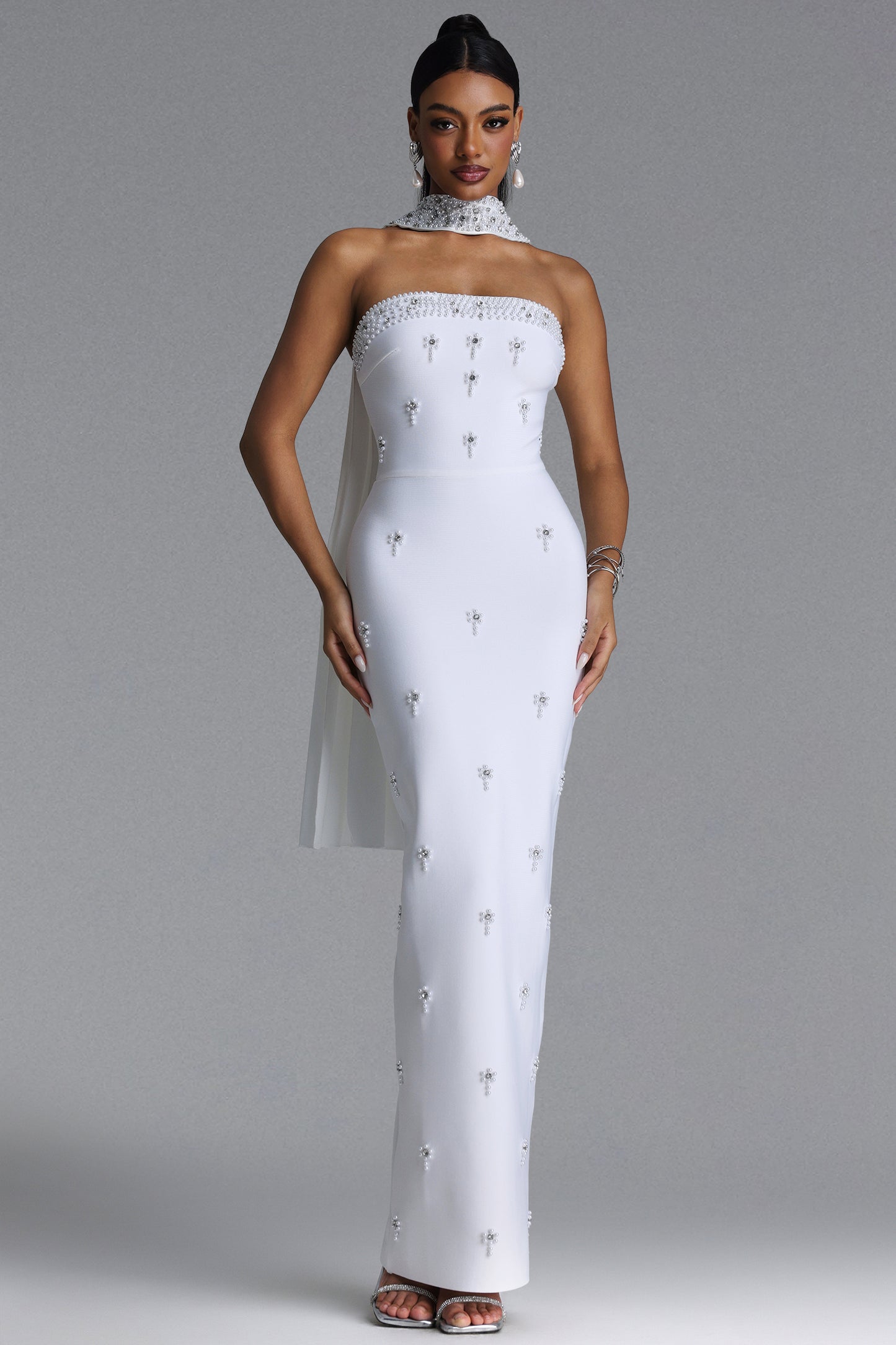 Vestido Maxi Marina Glamorous sem Alças com Rhinestones