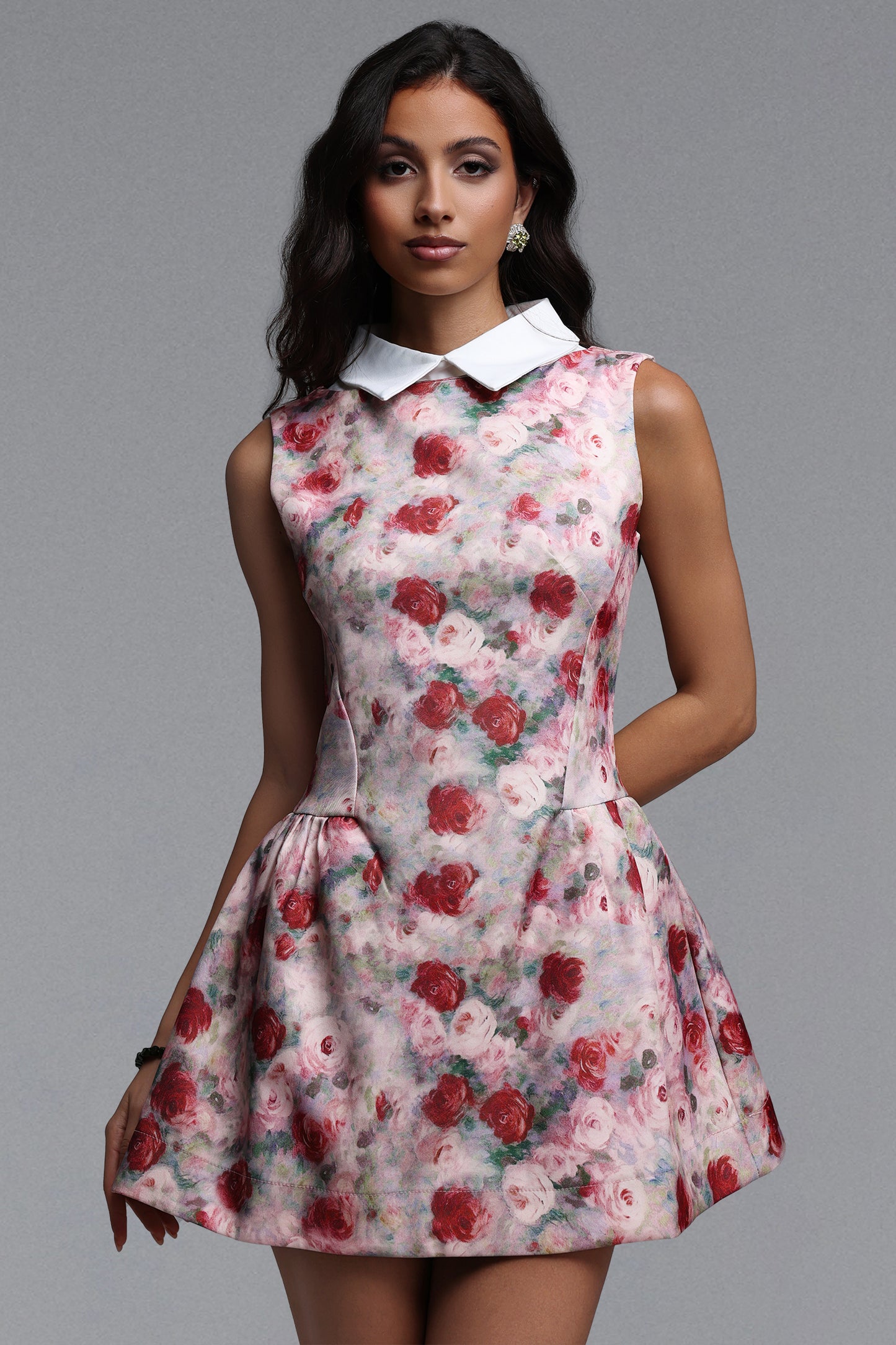 Vestido Molia Chic Estruturado Sem Mangas com Estampa Floral