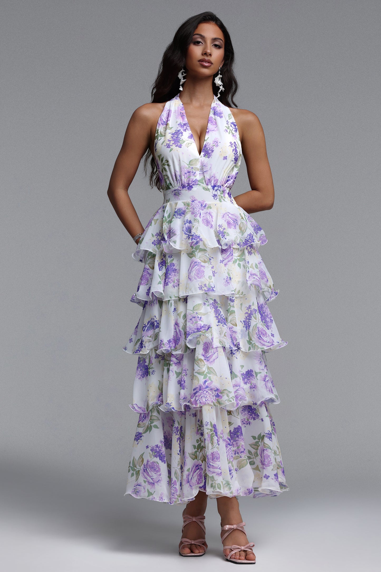 Vestido Maxi Lala Resort em Chiffon com Estampa Floral