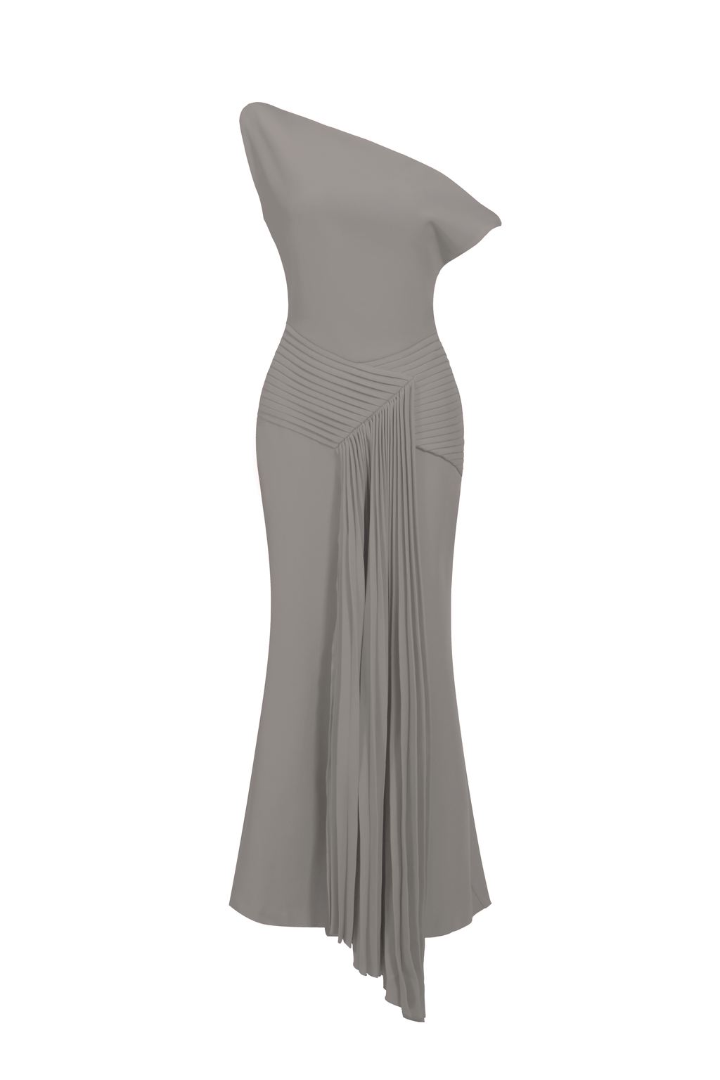 Vestido Midi Paulina com Ombro Oblíquo e Pregas
