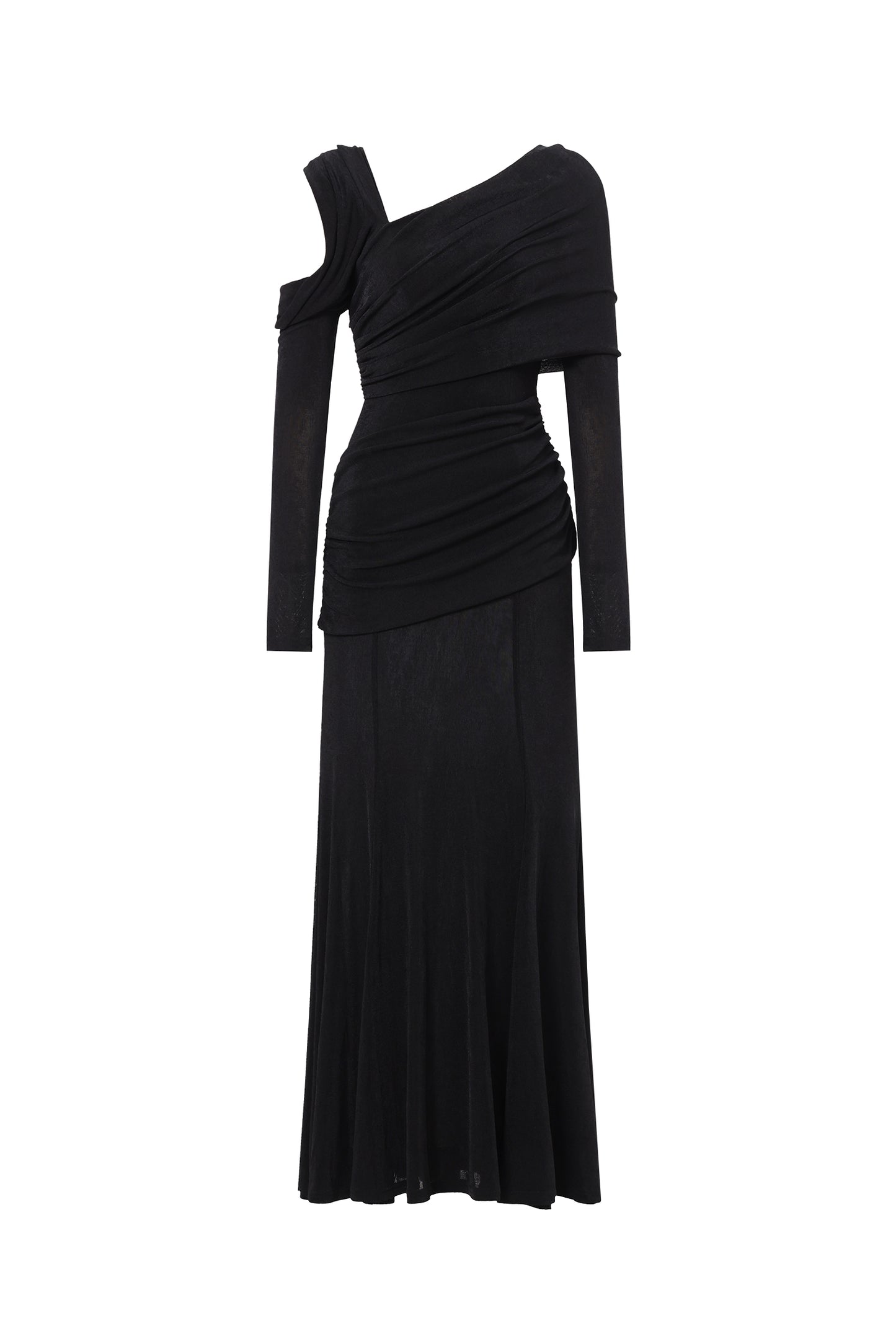 Vestido Maxi Luysa em Malha Preta com Ombro Único