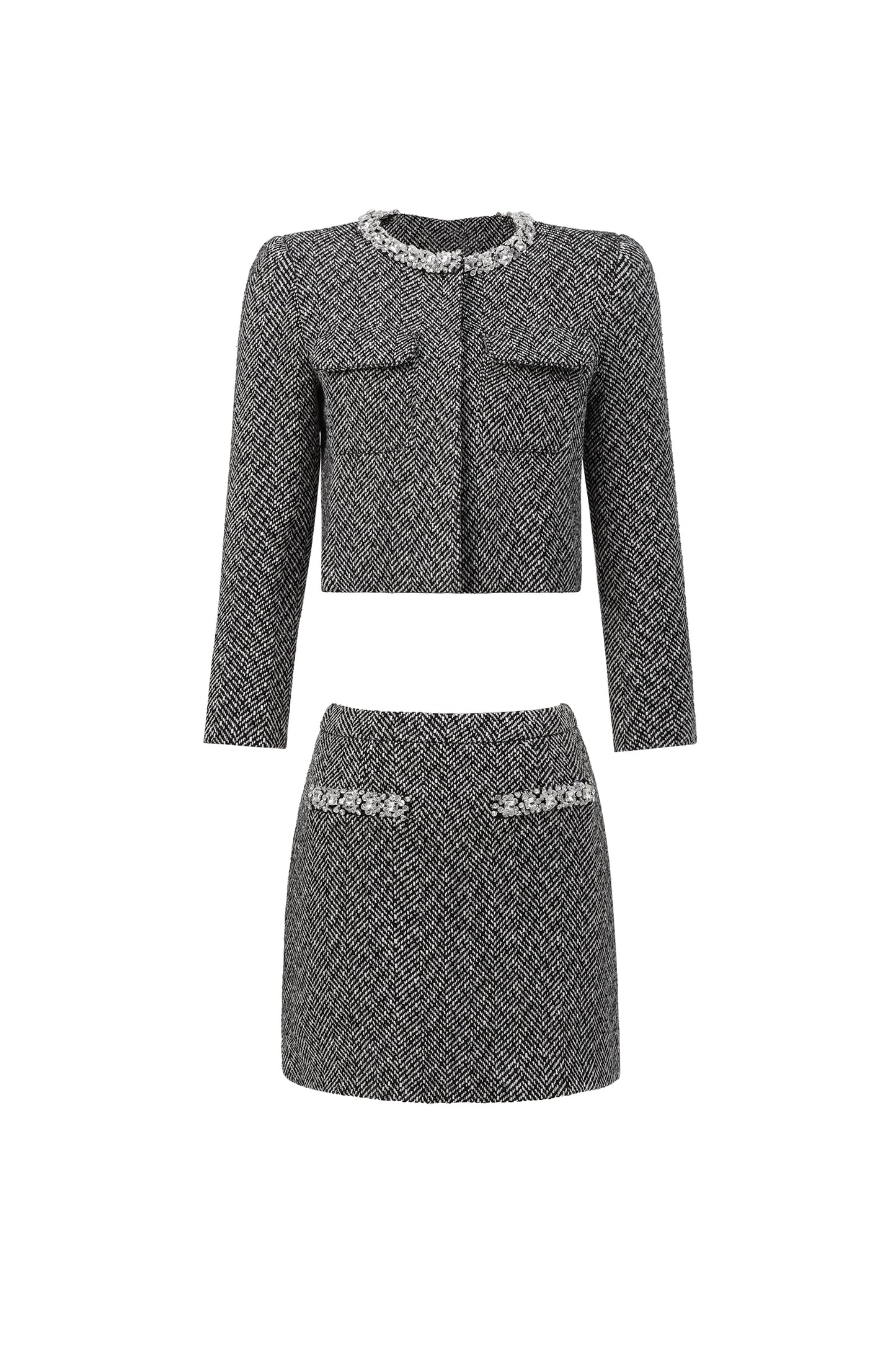 Conjunto Two-Piece Uzaco: Top e Saia em Tweed