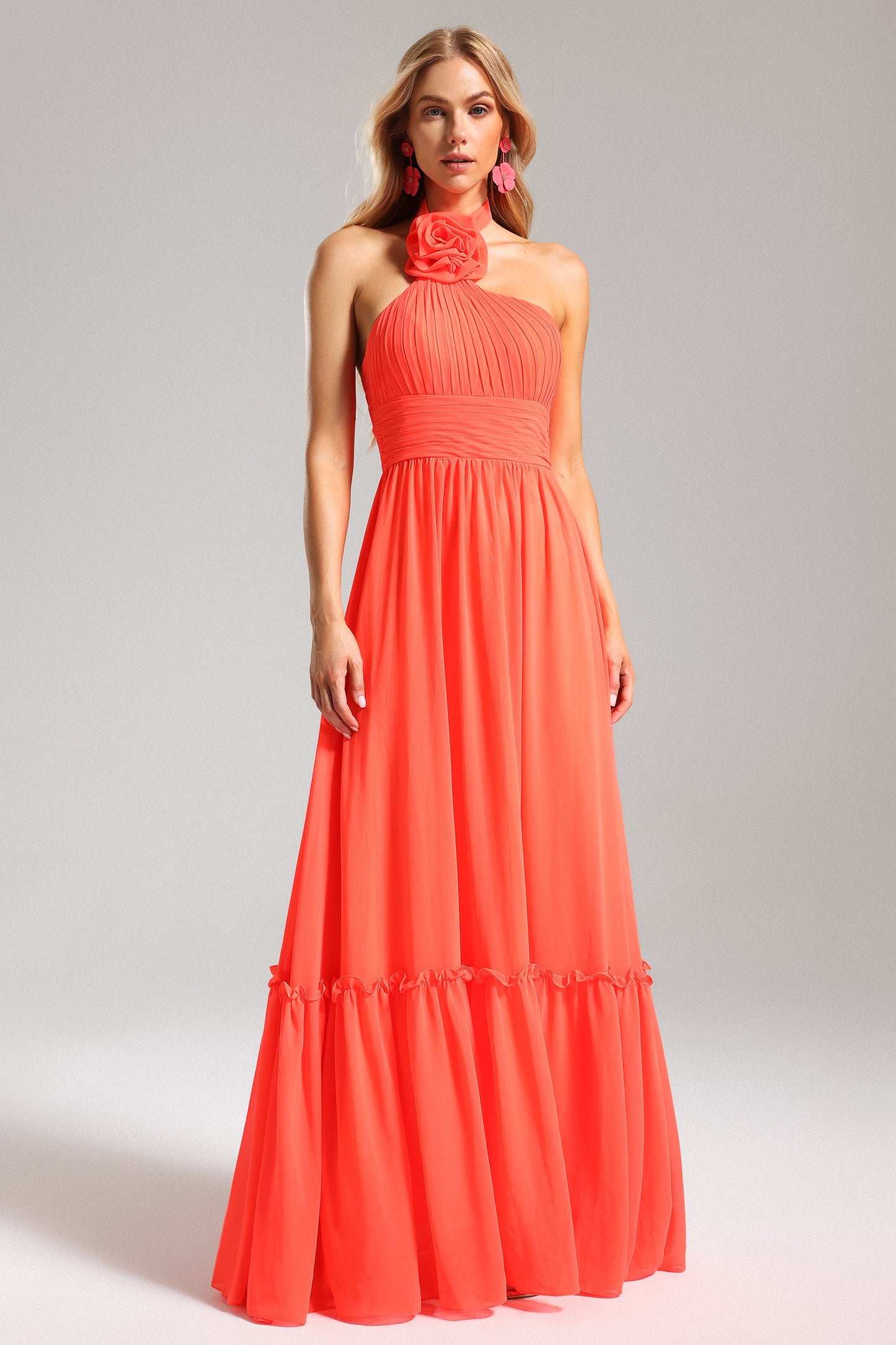 Clea Halter com Pregas e Flor - Maxi