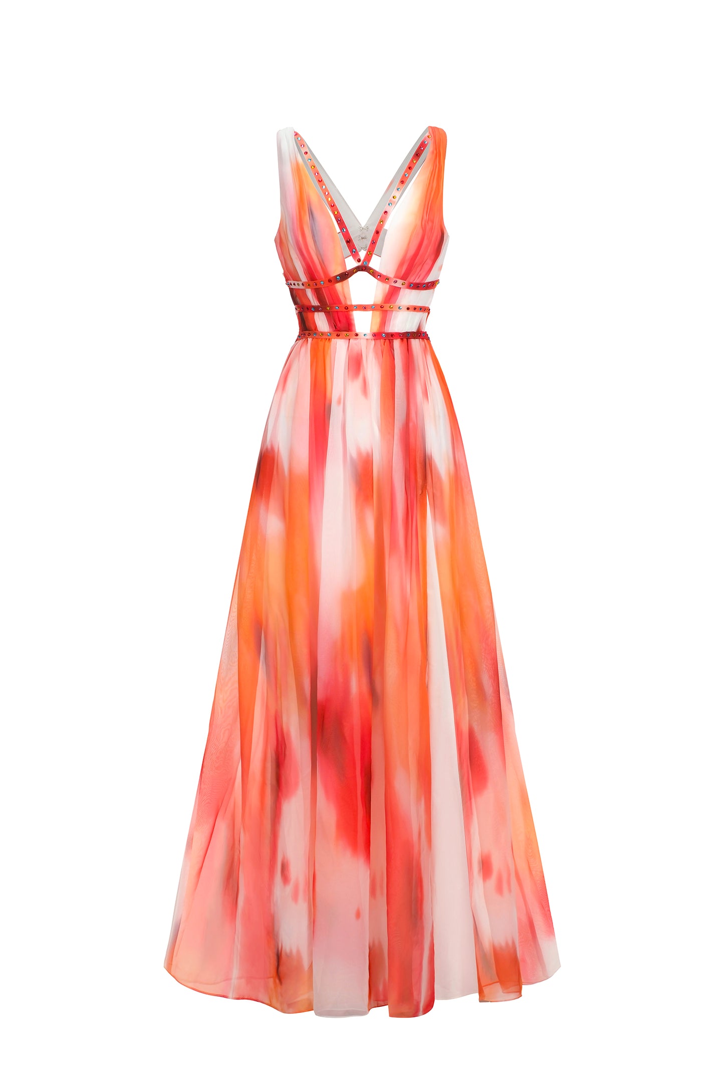 Vestido Midi Ierra Decote V sem Mangas com Padronagem Geométrica