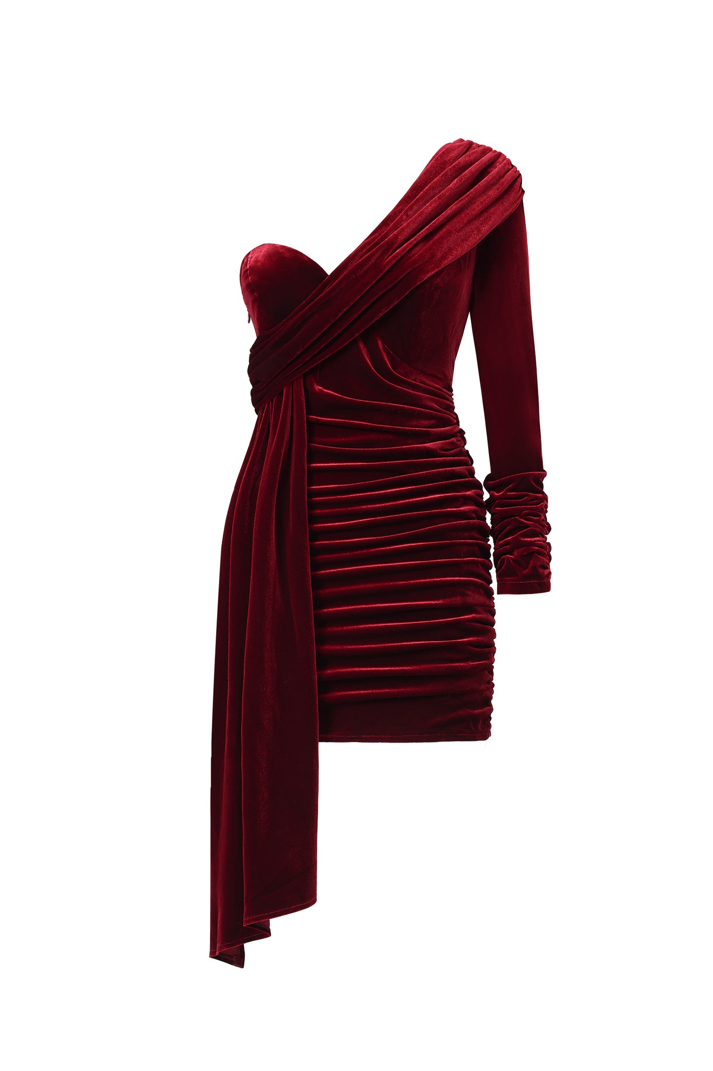 Vestido Faithe Ombro Único com Pregas em Veludo