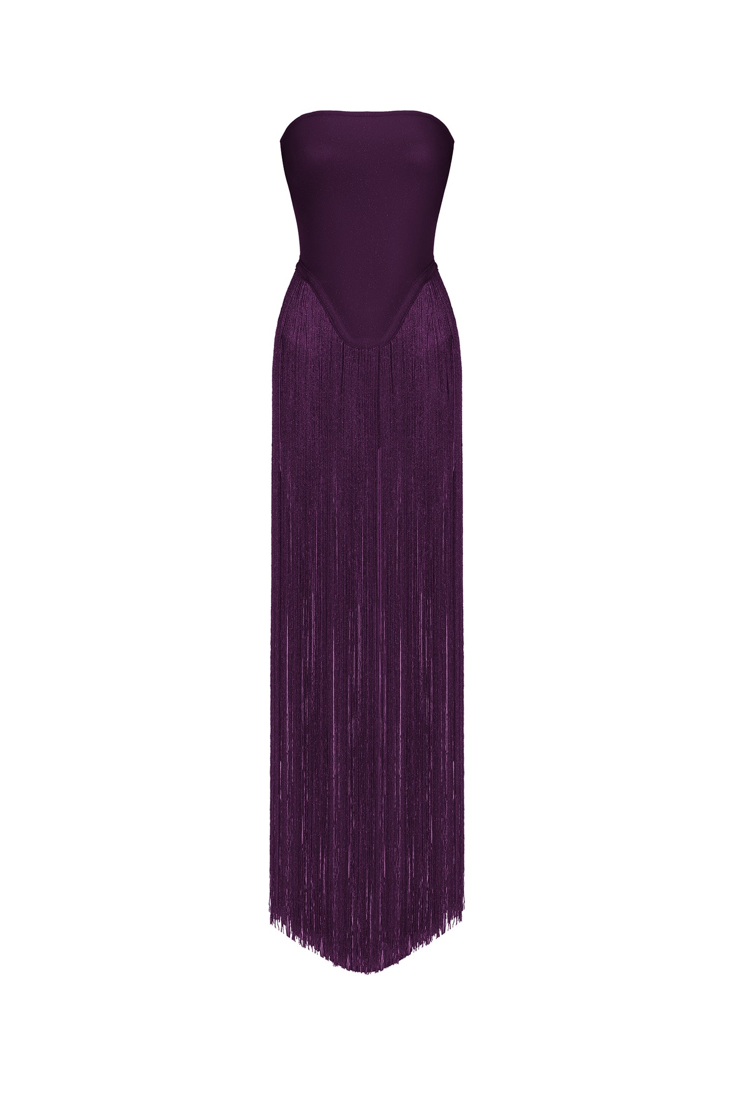 Vestido Valentina: Sem Alças em Roxo com Franjas