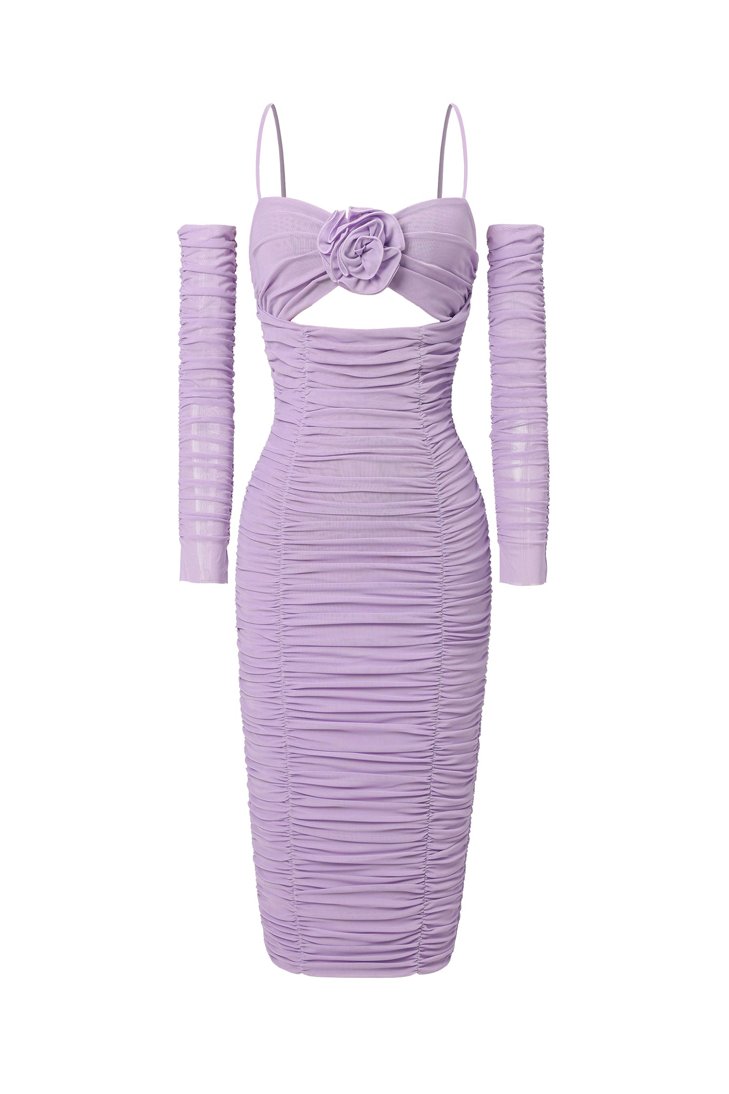 Vestido Midi Halter Waza com Recorte e Tule Pregueado