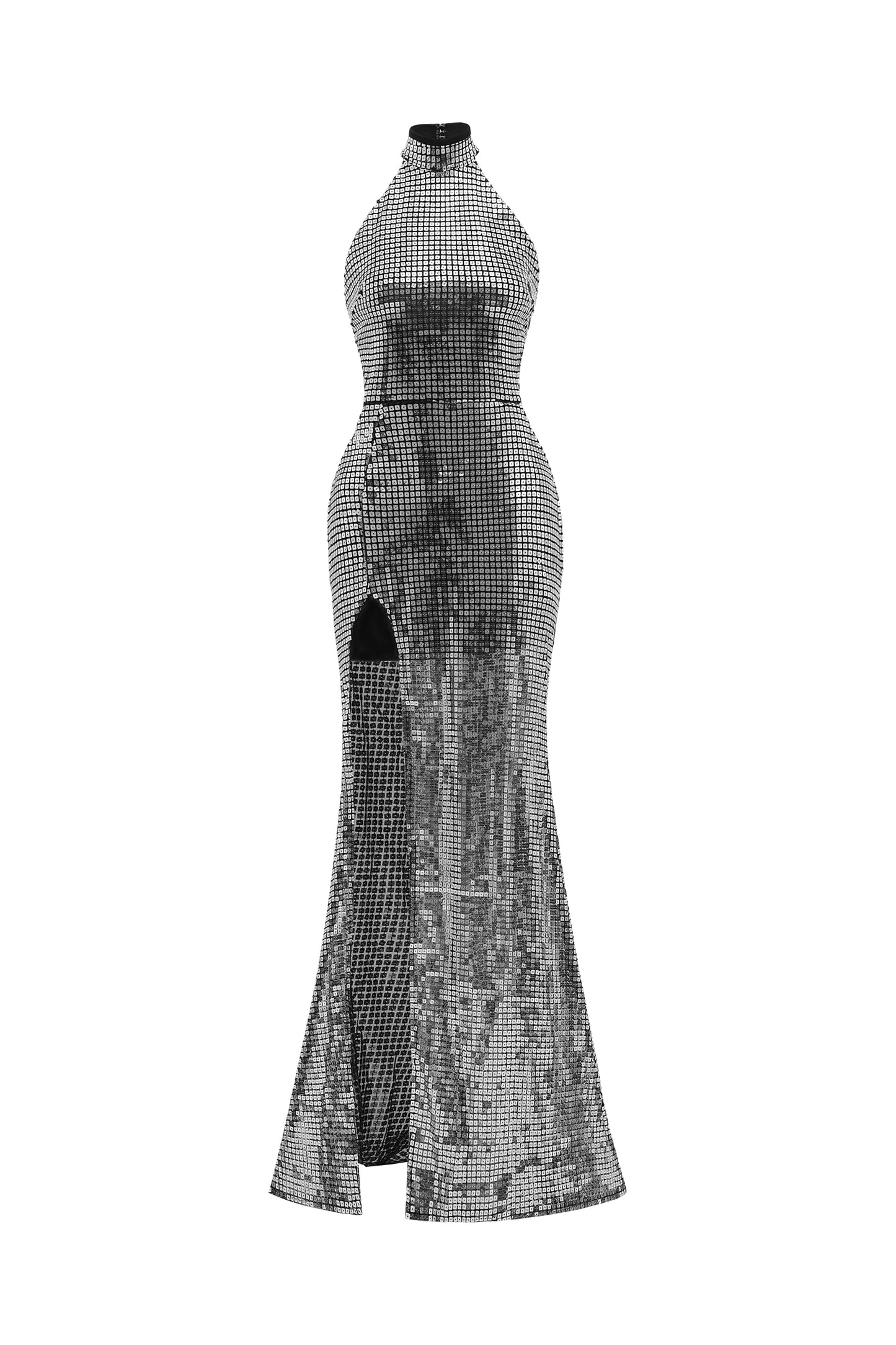 Vestido Maxi Halter Lynn com Paetês - Prateado