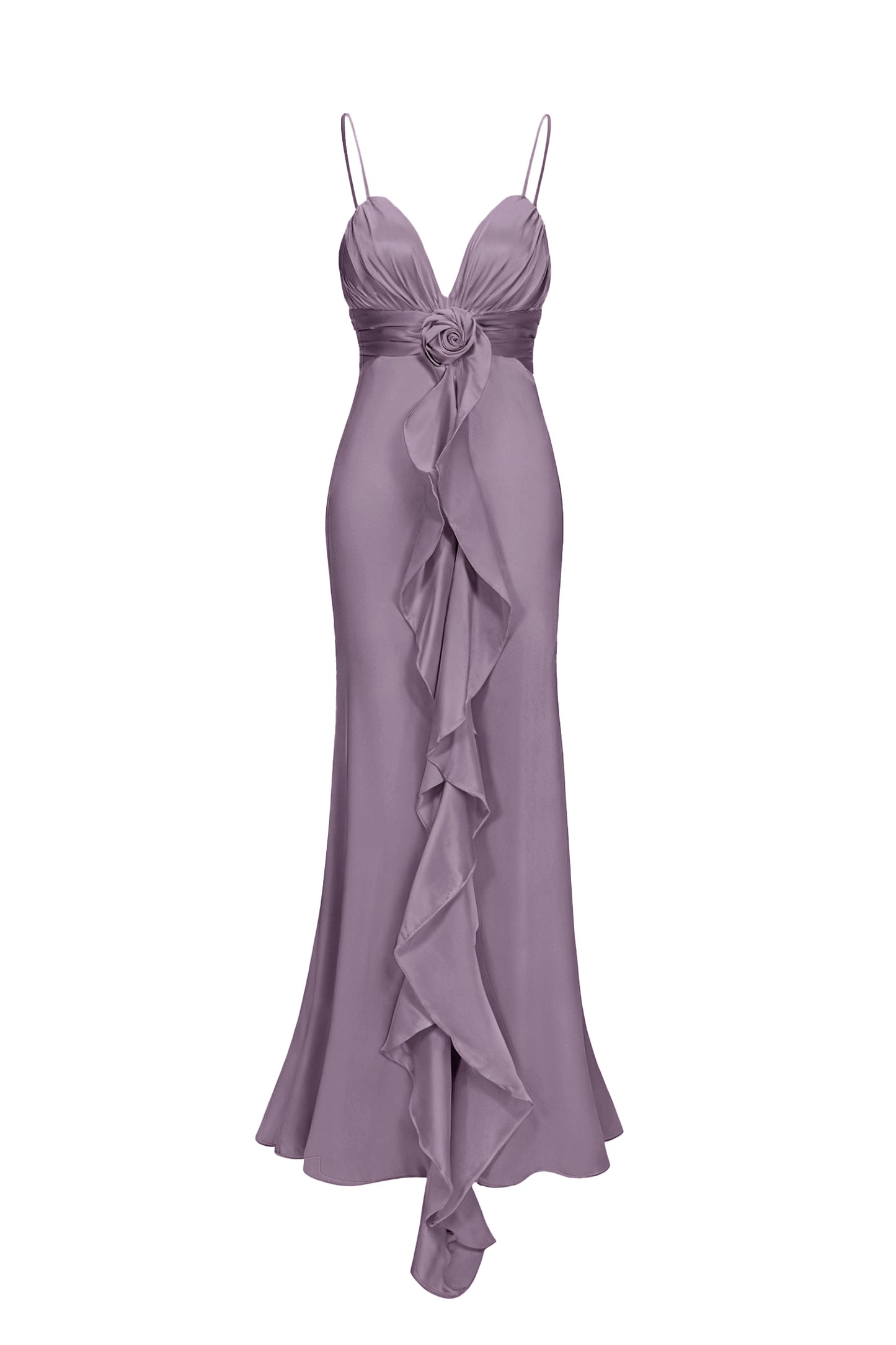 Vestido Maxi Yvonne Sem Mangas Decote em V com Flores Roxo