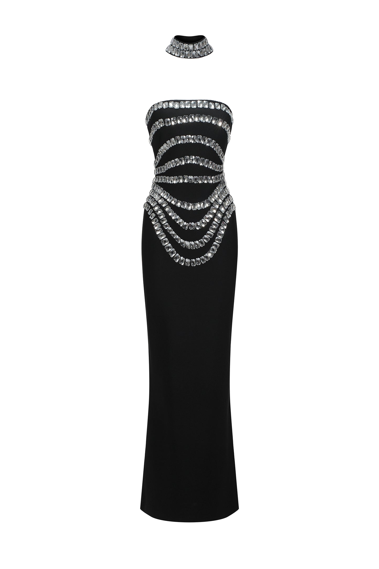 Vestido Maxi Wanda com Aplicações de Diamantes