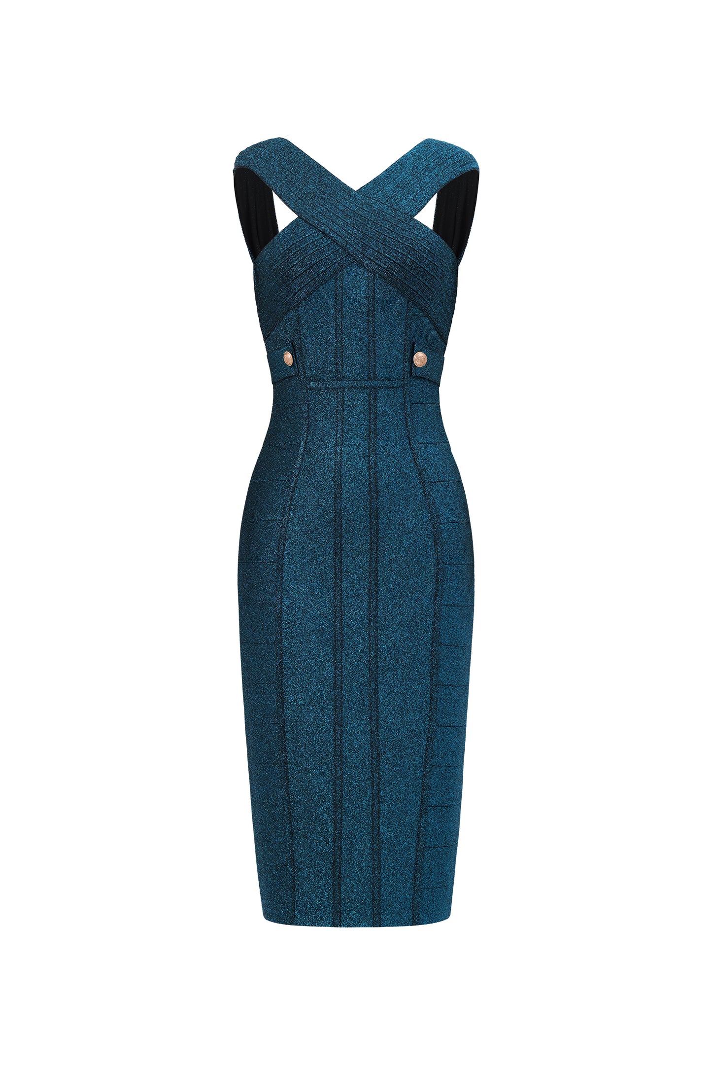 Vestido Midi Fresco sem Mangas com Decote V em Bandage