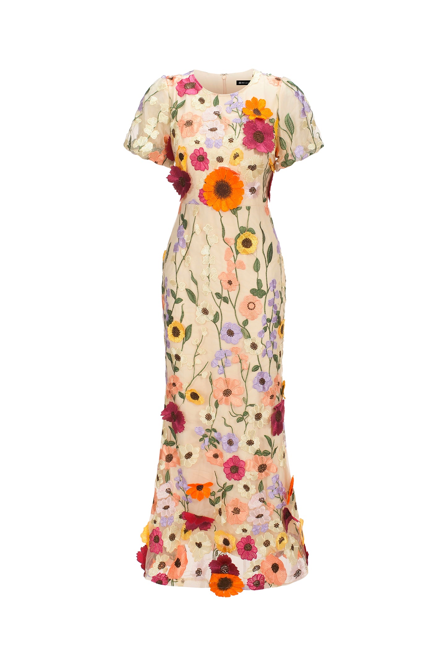 Vestido Midi Naya Sereia com Flores em Tule Bordado