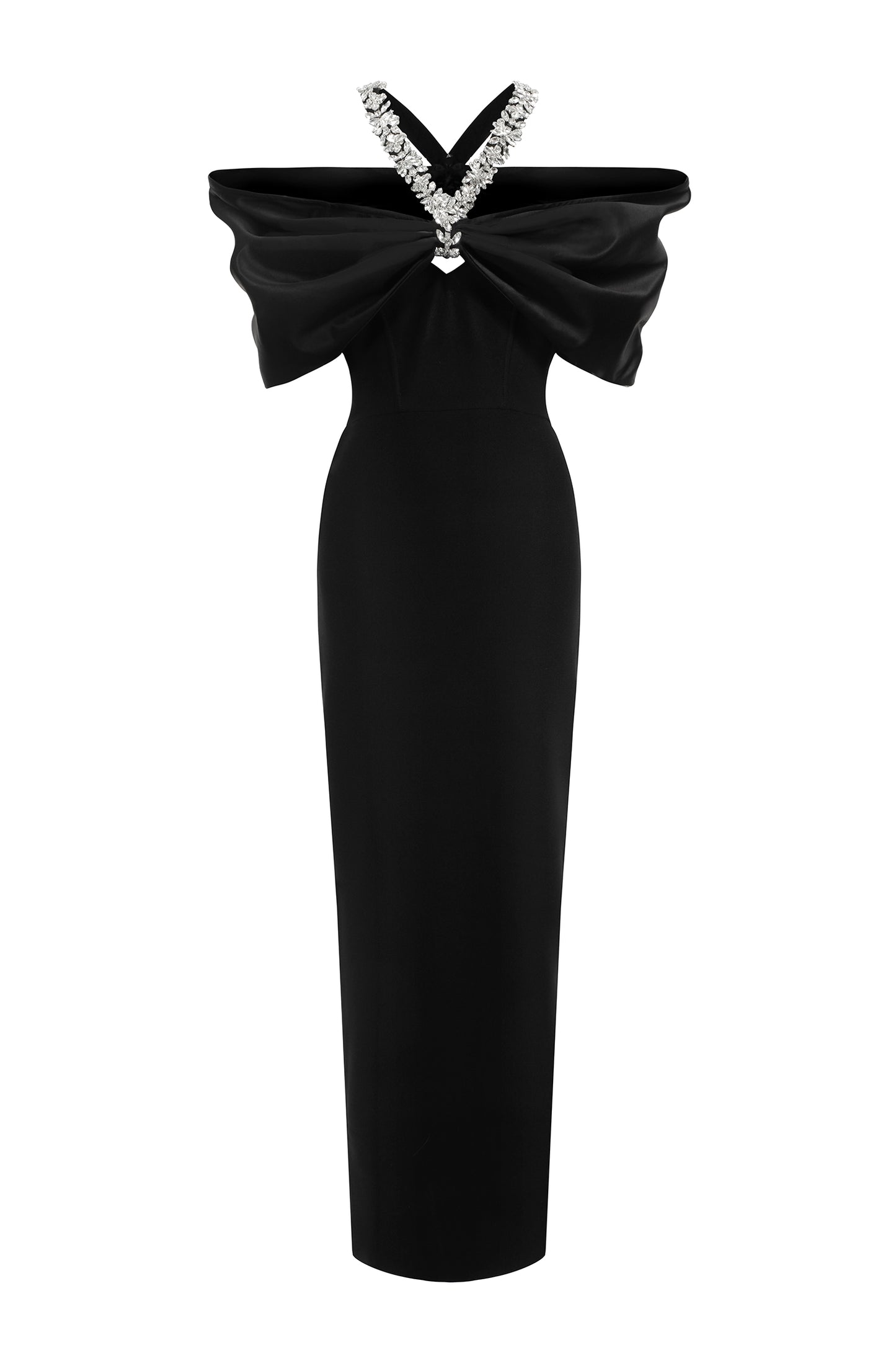 Vestido Maxi Sloan com Halter, Ombros à Mostra e Cristais
