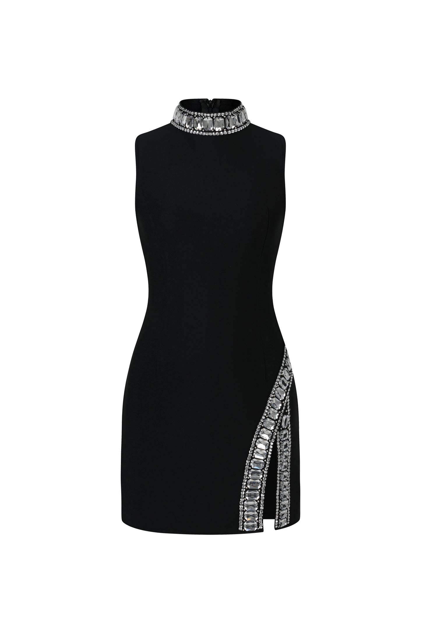 Vestido Mini Kianala com Decote Alto e Fenda Diamante