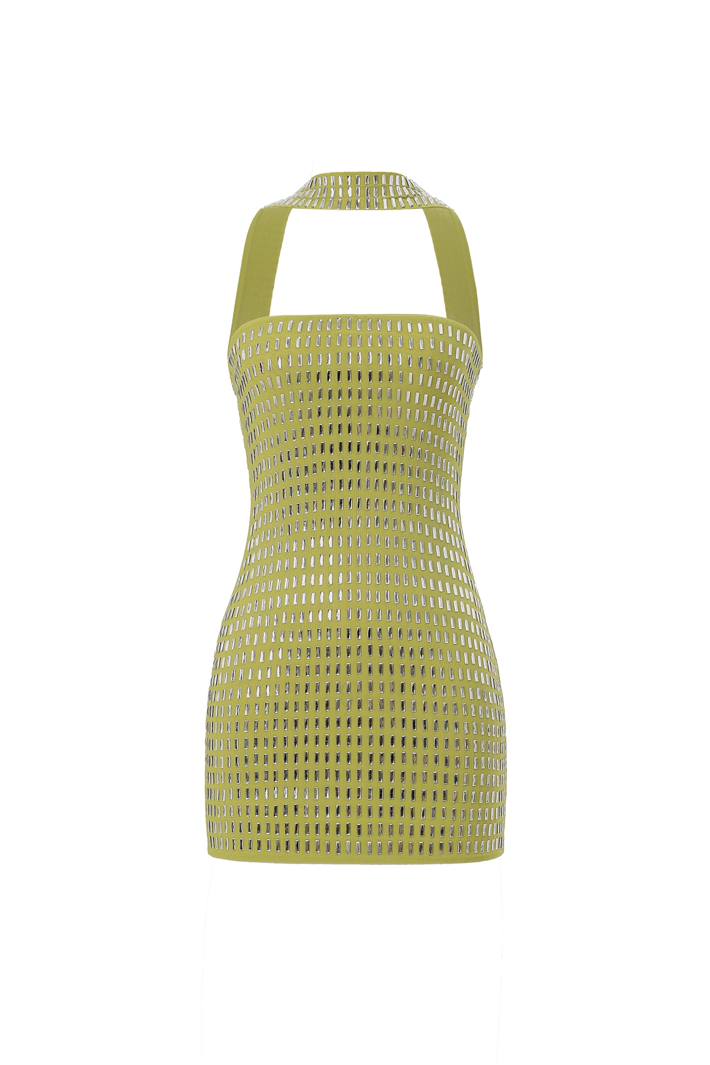 Vestido Mini Mindi Halter com Aplicações de Cristais