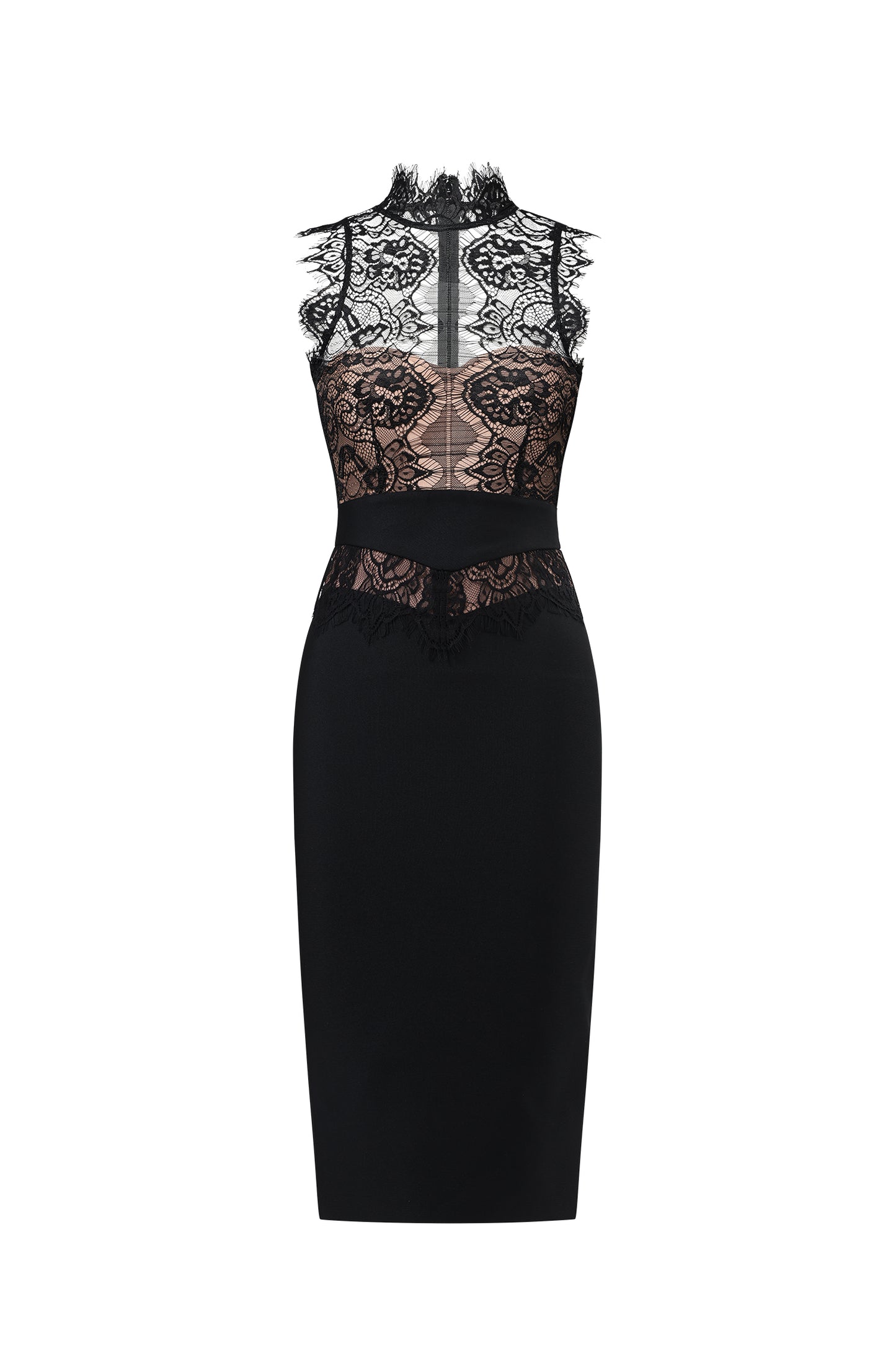 Vestido Midi Priscilla sem Mangas em Renda Bandage