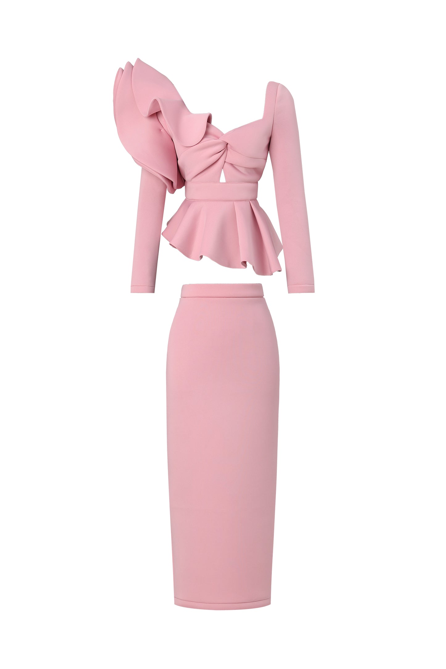 Vestido Maxi Faray com Babados e Mangas Longas Rosa