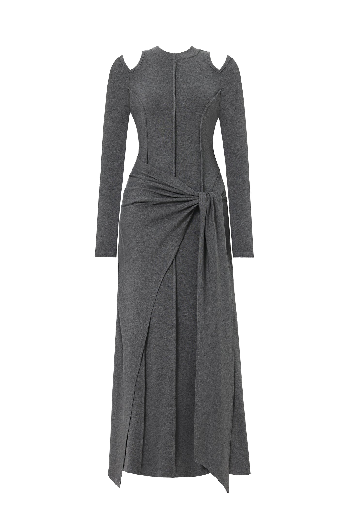 Vestido Maxi Silas com Decote Vazado e Mangas Longas em Malha