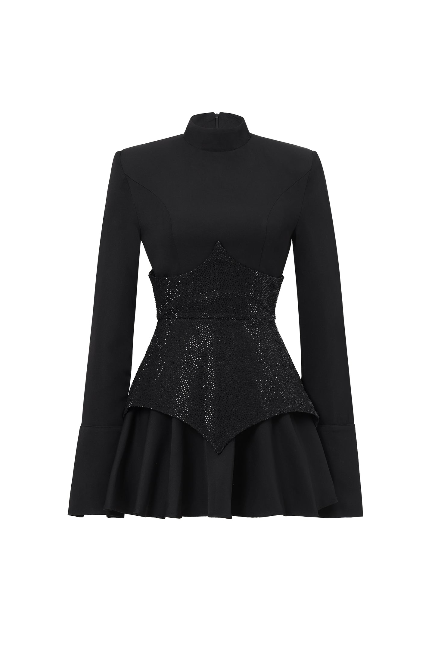 Vestido Mini Tanria com Manga Longa e Detalhes Cristal