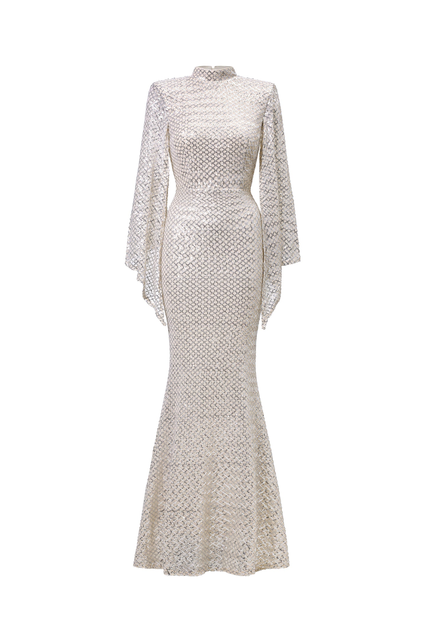 Vestido Euen Elegante Manga Capa Paetês Maxi