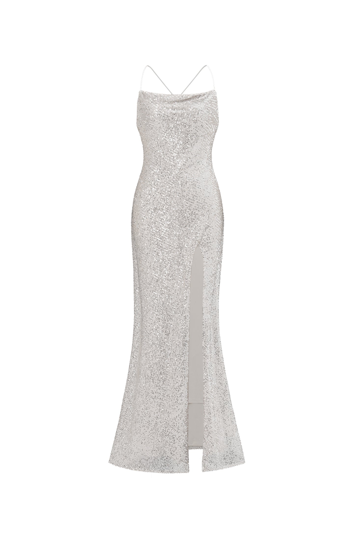 Vestido Maxi Fagra Glamouroso com Abertura Lateral e Paetê