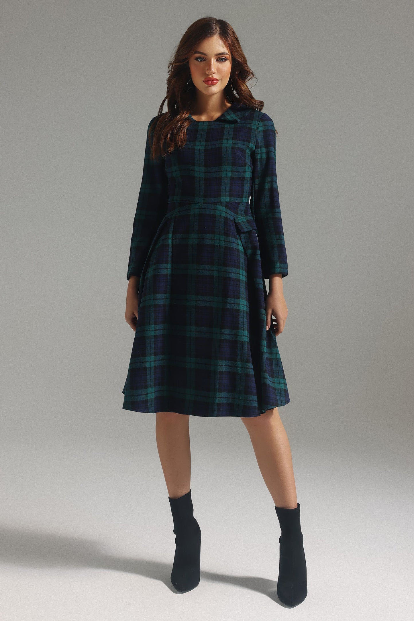 Vestido Gloria com Gola de Blazer e Xadrez