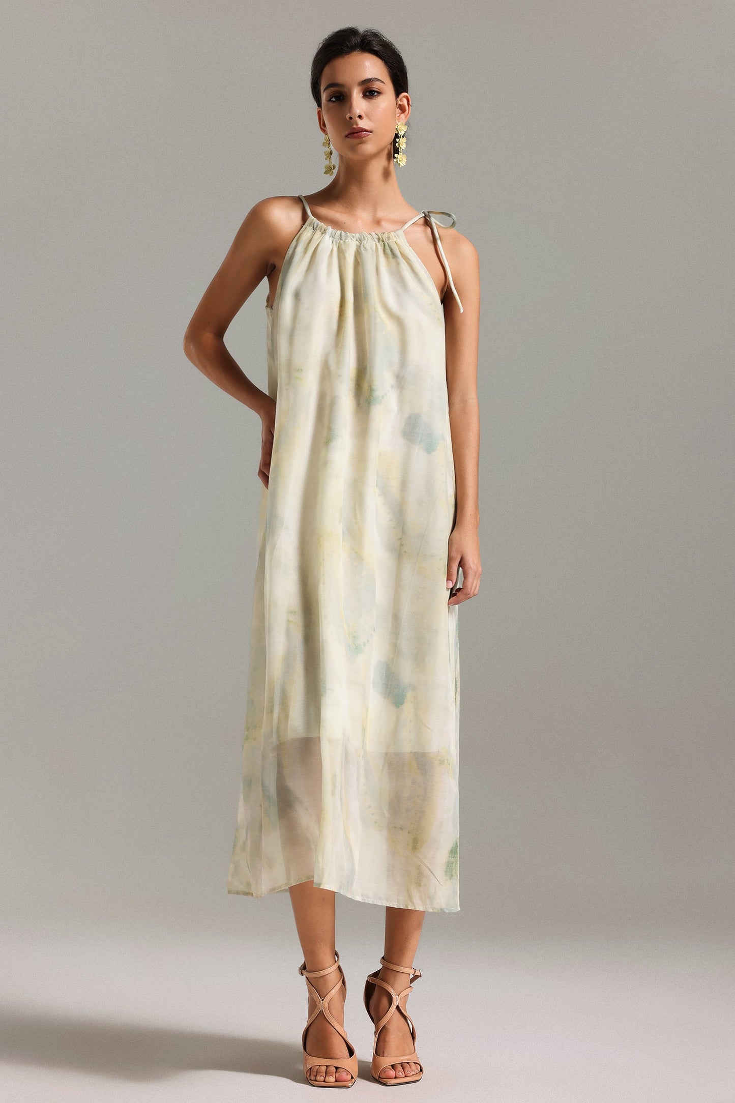 Vestido Midi Nona Estampado sem Mangas