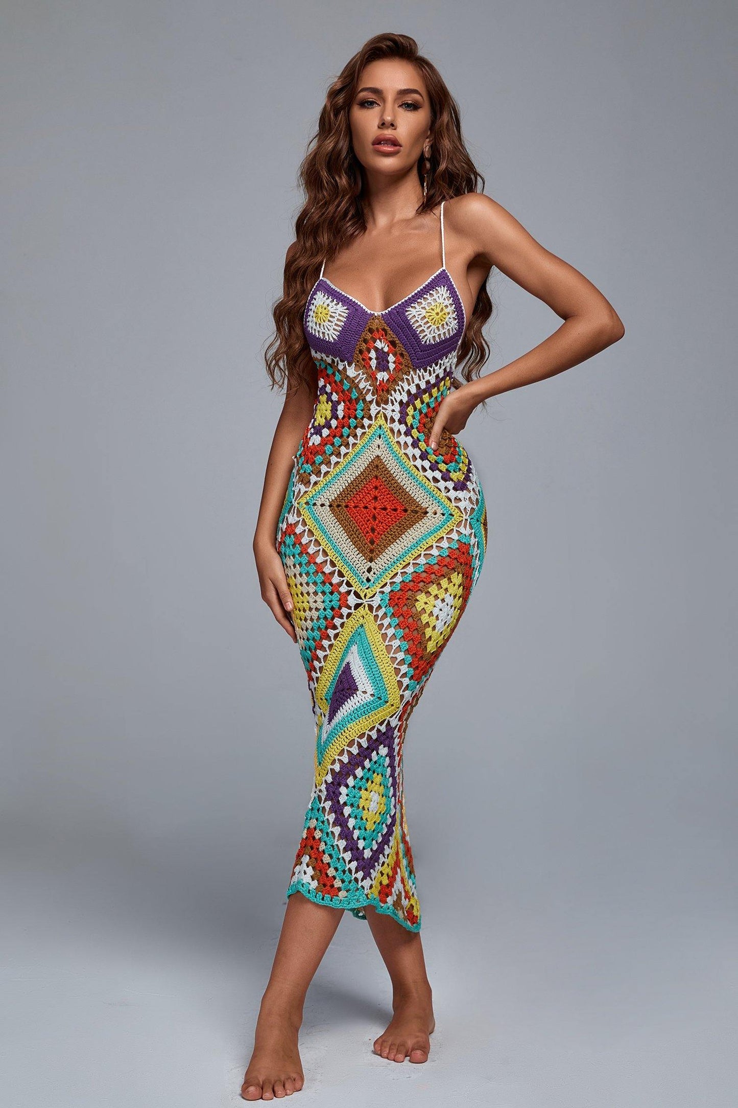 Vestido Maxi Romo com Trama Texturizada