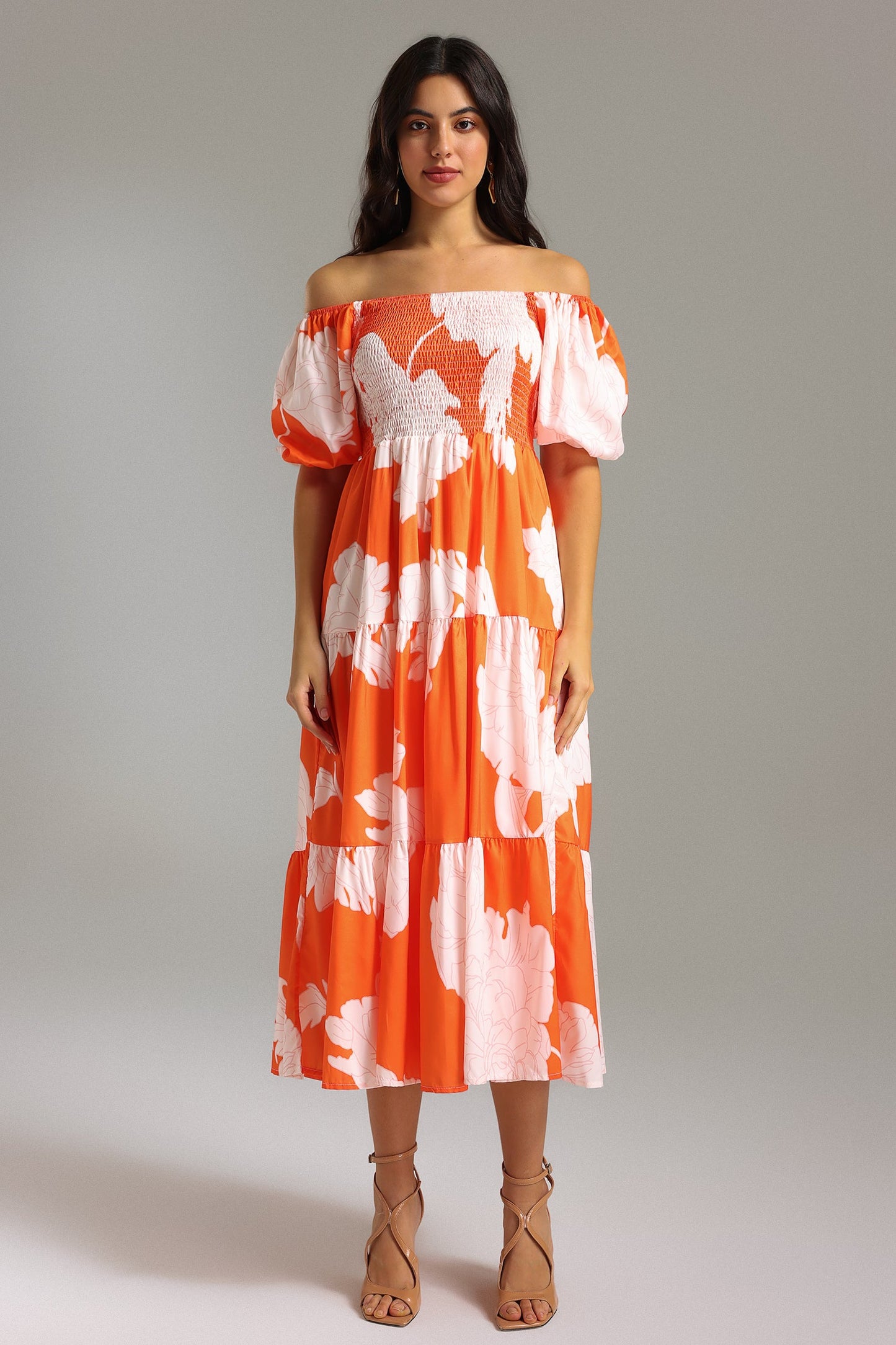 Vestido Una Estampado com Ombro a Ombro