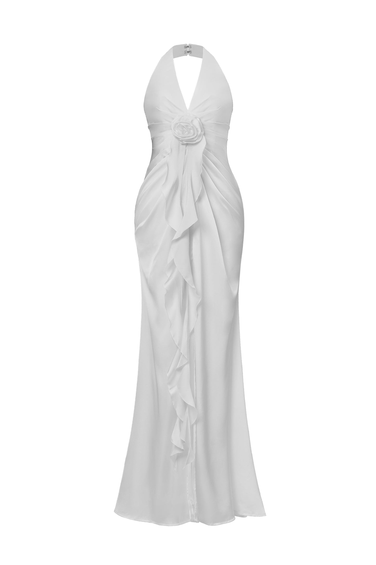 Vestido Maxi Salla Ruthie com Decote Halter e Flores Tridimensionais