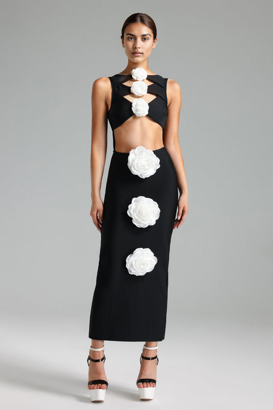 Vestido Midi Ginny com Cortes Florais