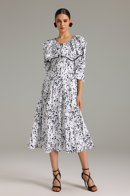 Vestido Midi Ninao com Estampa e Babado
