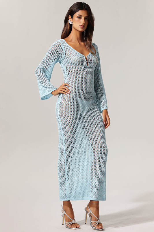 Vestido Ellyson Maxi com Manga Longa e Recortes