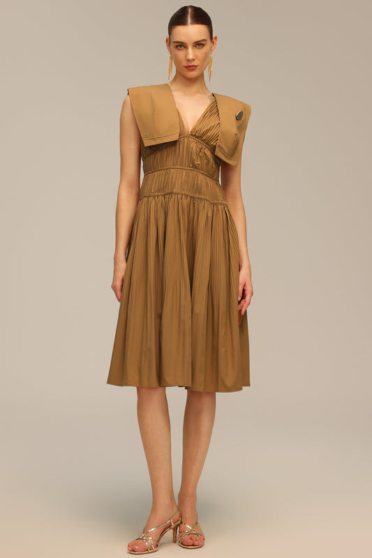 Vestido Midi Tiza com Decote em V sem Mangas
