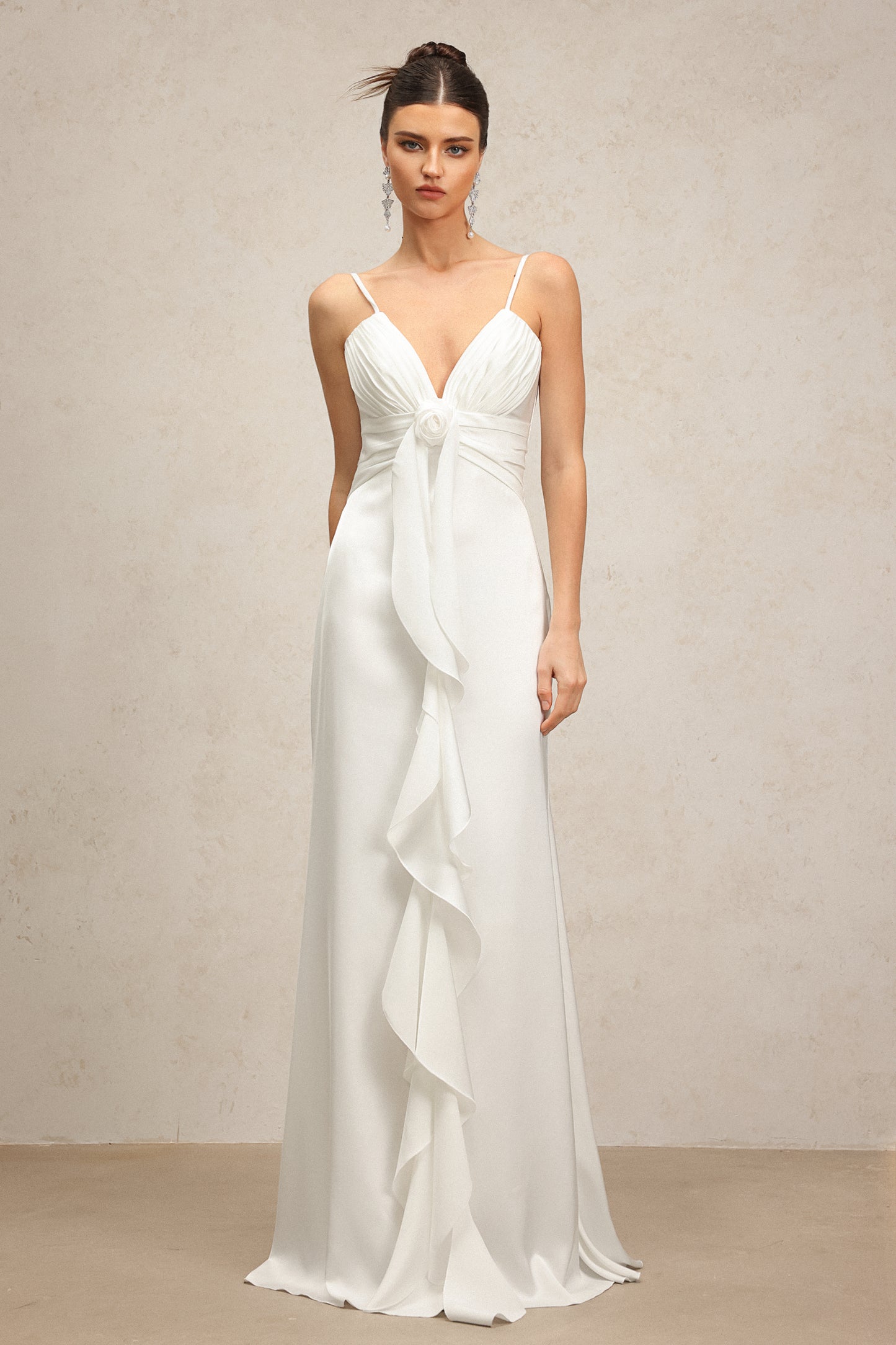 Yvonne – Vestido Sem Mangas, Decote em V com Flores, Comprimento Longo