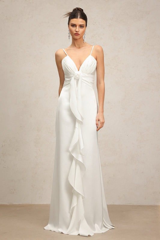 Yvonne – Vestido Sem Mangas, Decote em V com Flores, Comprimento Longo