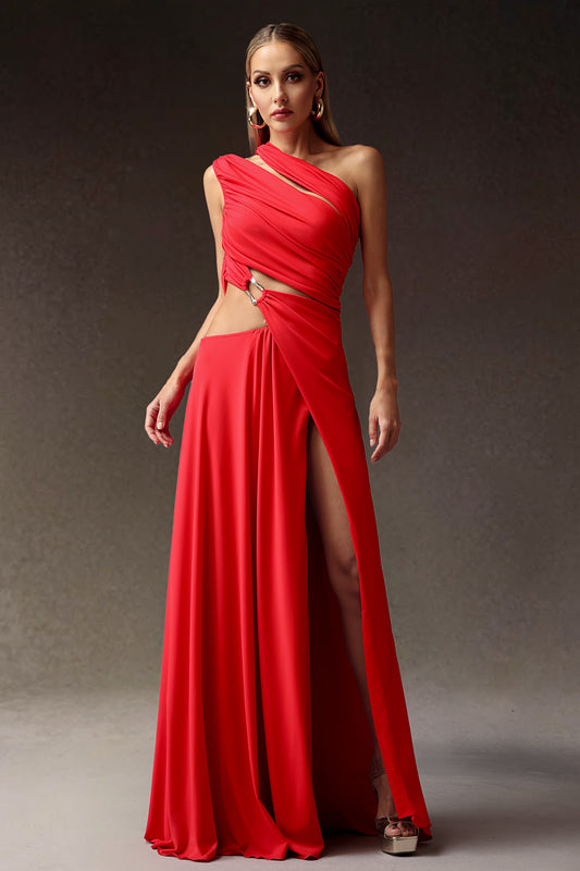 Vestido Maxi Xlyia com Fenda Alta e Recortes