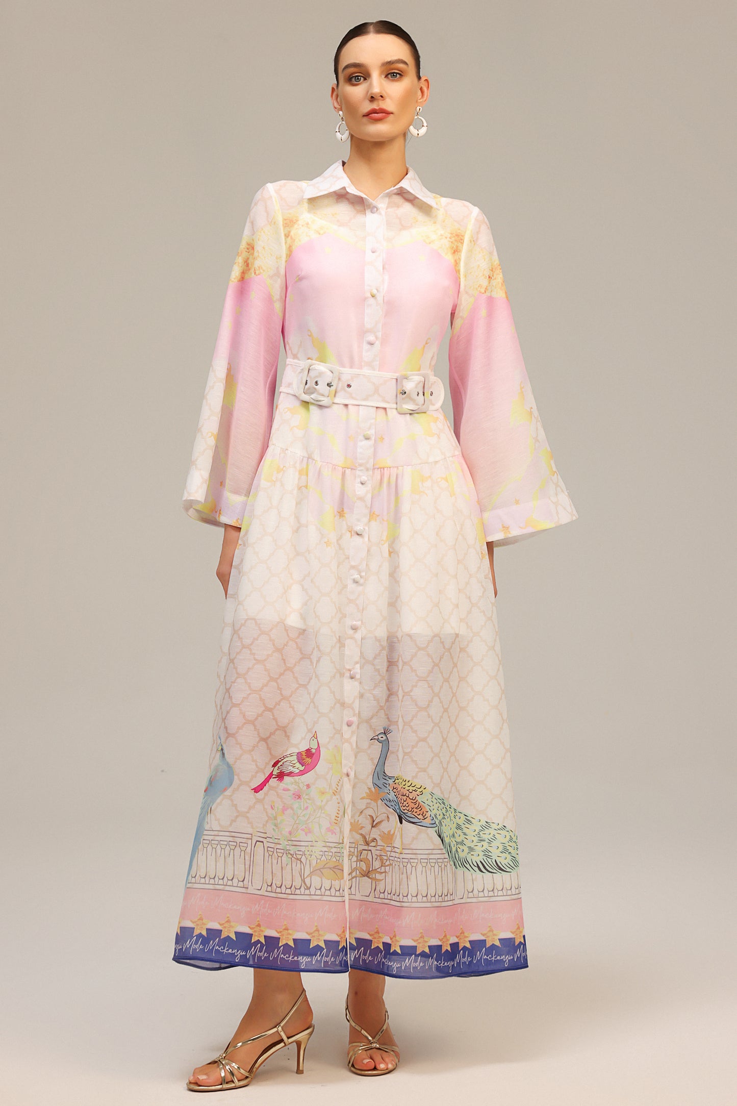Vestido Maxi Heloise com Estampa Floral e Mangas Longas