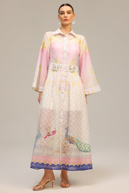 Vestido Maxi Heloise com Estampa Floral e Mangas Longas
