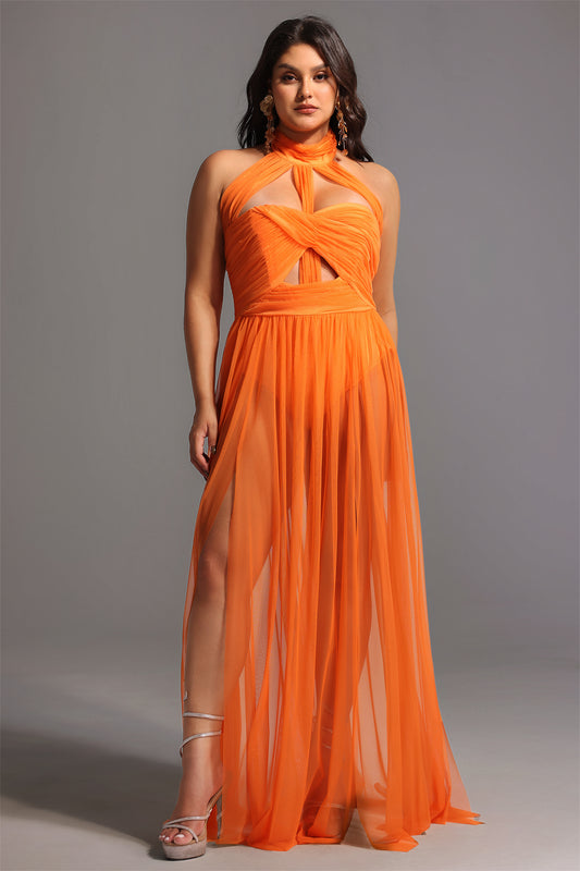 Vestido Maxi Halter Rivka com Tule